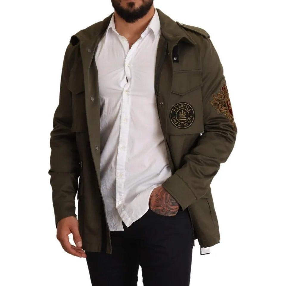 Dolce & Gabbana Green Cotton DG Love Blouson Coat Jacket Dolce & Gabbana Light Gray