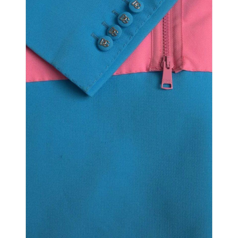 Dolce & Gabbana Multicolor Patchwork Peak Lapel Coat Jacket Dolce & Gabbana Dark Cyan