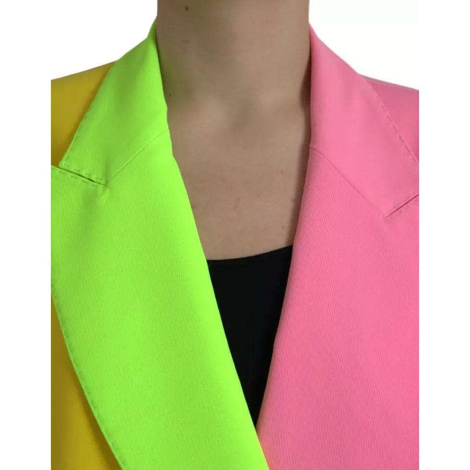 Dolce & Gabbana Multicolor Patchwork Peak Lapel Coat Jacket Dolce & Gabbana Rosy Brown