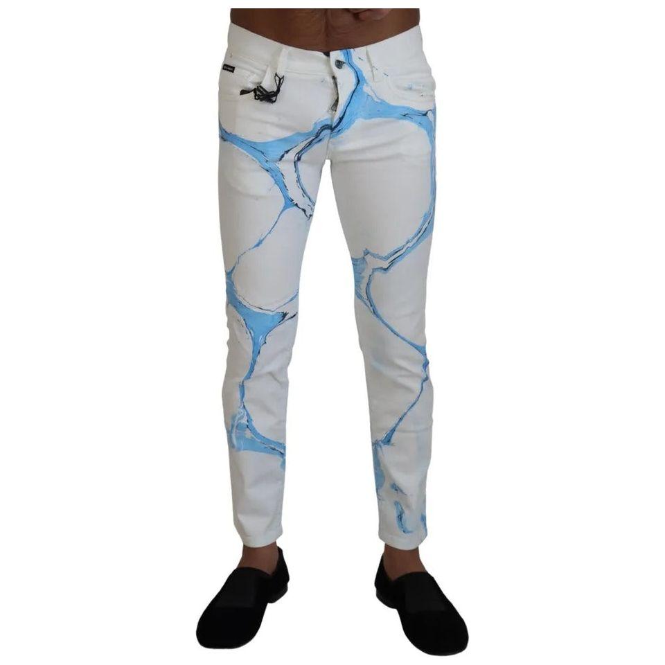 Dolce & Gabbana White Blue Cotton Skinny Denim Jeans Dolce & Gabbana Gray