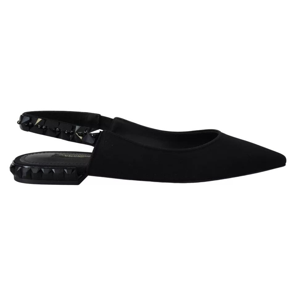 Dolce & Gabbana Black Flats Crystal Slingback Charmeuse Shoes Dolce & Gabbana Black