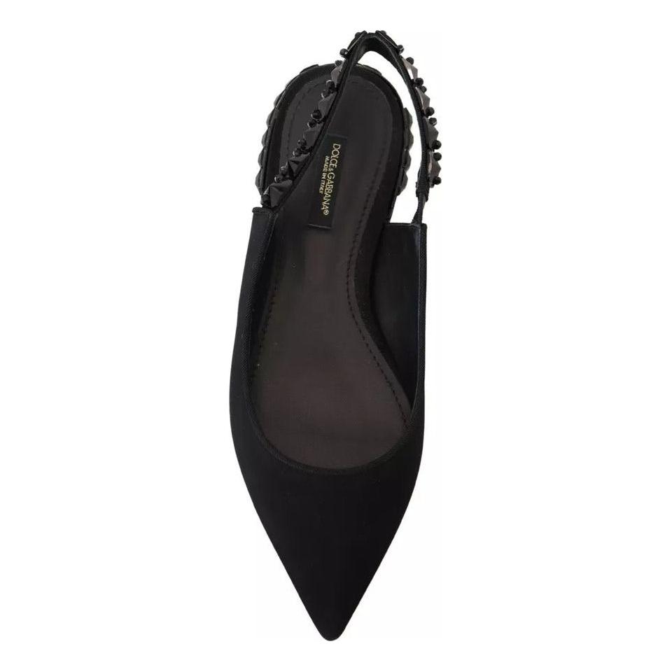 Dolce & Gabbana Black Flats Crystal Slingback Charmeuse Shoes Dolce & Gabbana Dark Slate Gray