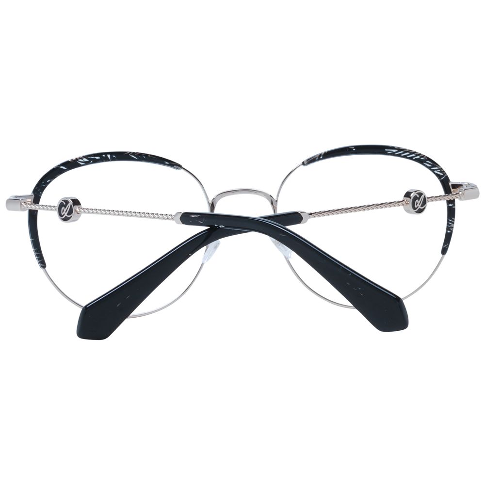 Christian Lacroix Black Metal Glasses (Frames) for women, round full-rim with demo plastic lenses, 51mm lens width, includes branded case.