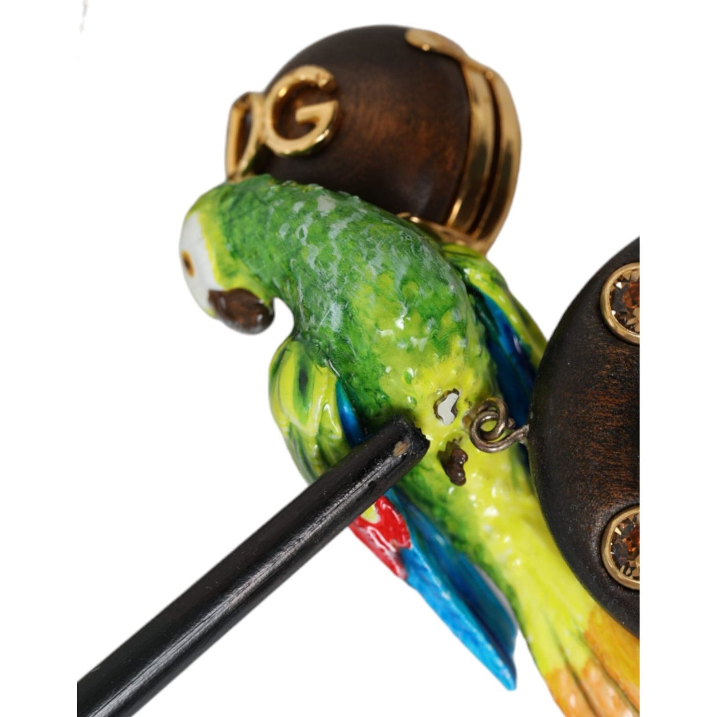 Dolce & Gabbana Multicolor Parrot Wood Brass Crystal Embellished Earring Earrings Dolce & Gabbana Dark Slate Gray