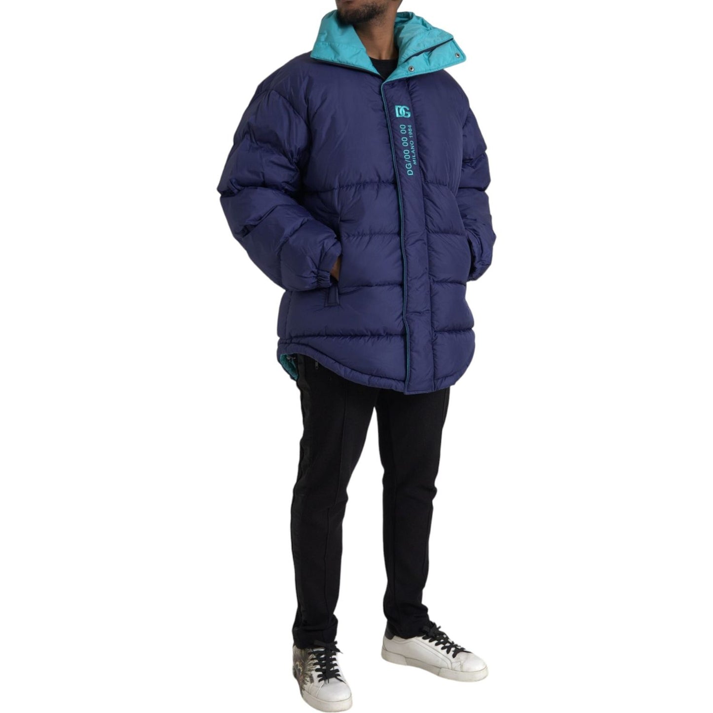 Dolce & Gabbana Navy Blue Quilted Windbreaker Puffer Jacket Dolce & Gabbana Dark Slate Gray