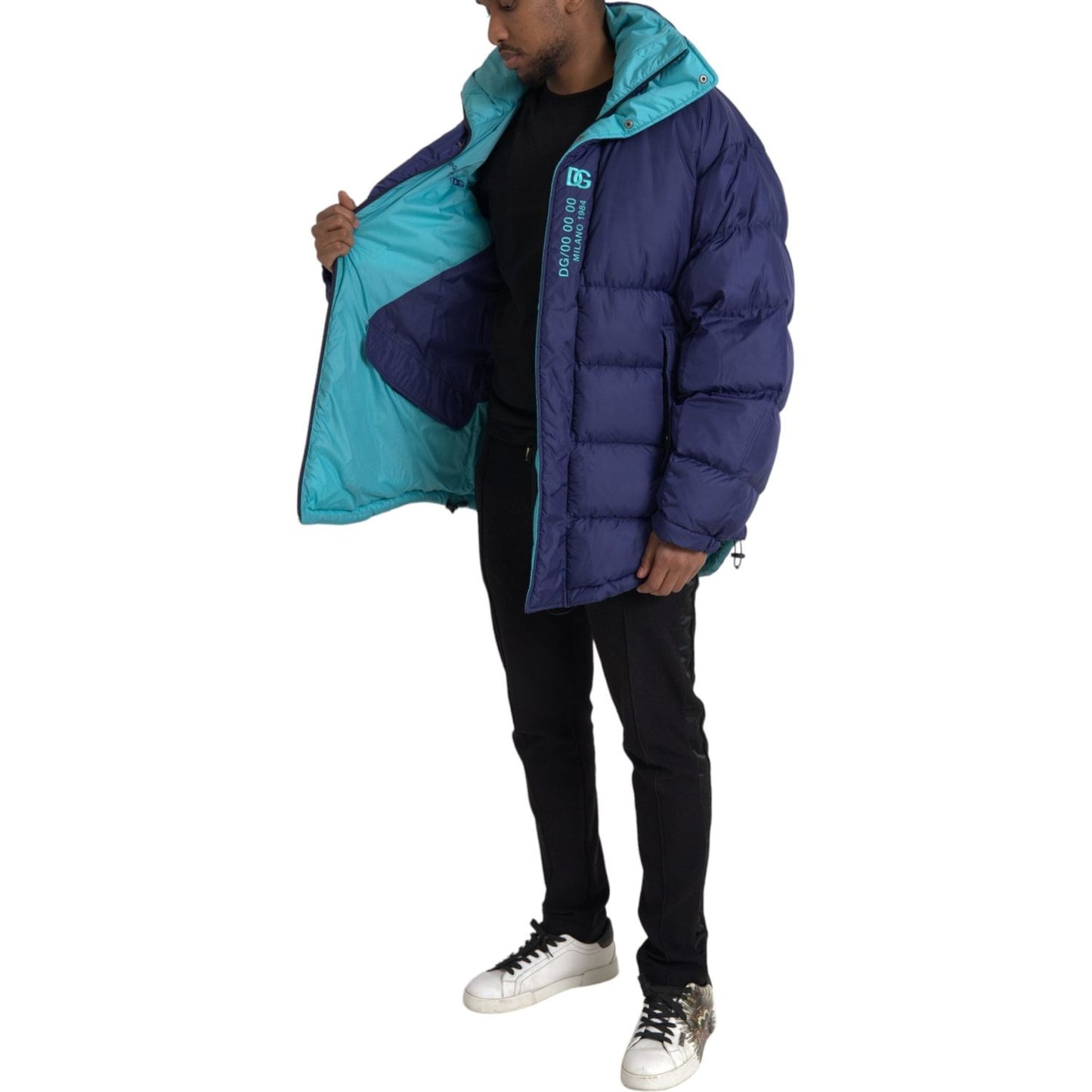 Dolce & Gabbana Navy Blue Quilted Windbreaker Puffer Jacket Dolce & Gabbana Dark Slate Gray