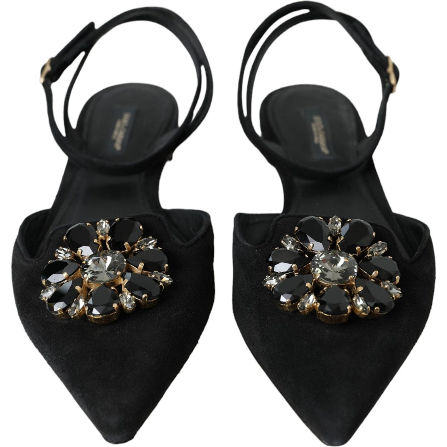 Dolce & Gabbana Black Leather Crystal Slingback Sandals Shoes Dolce & Gabbana Black