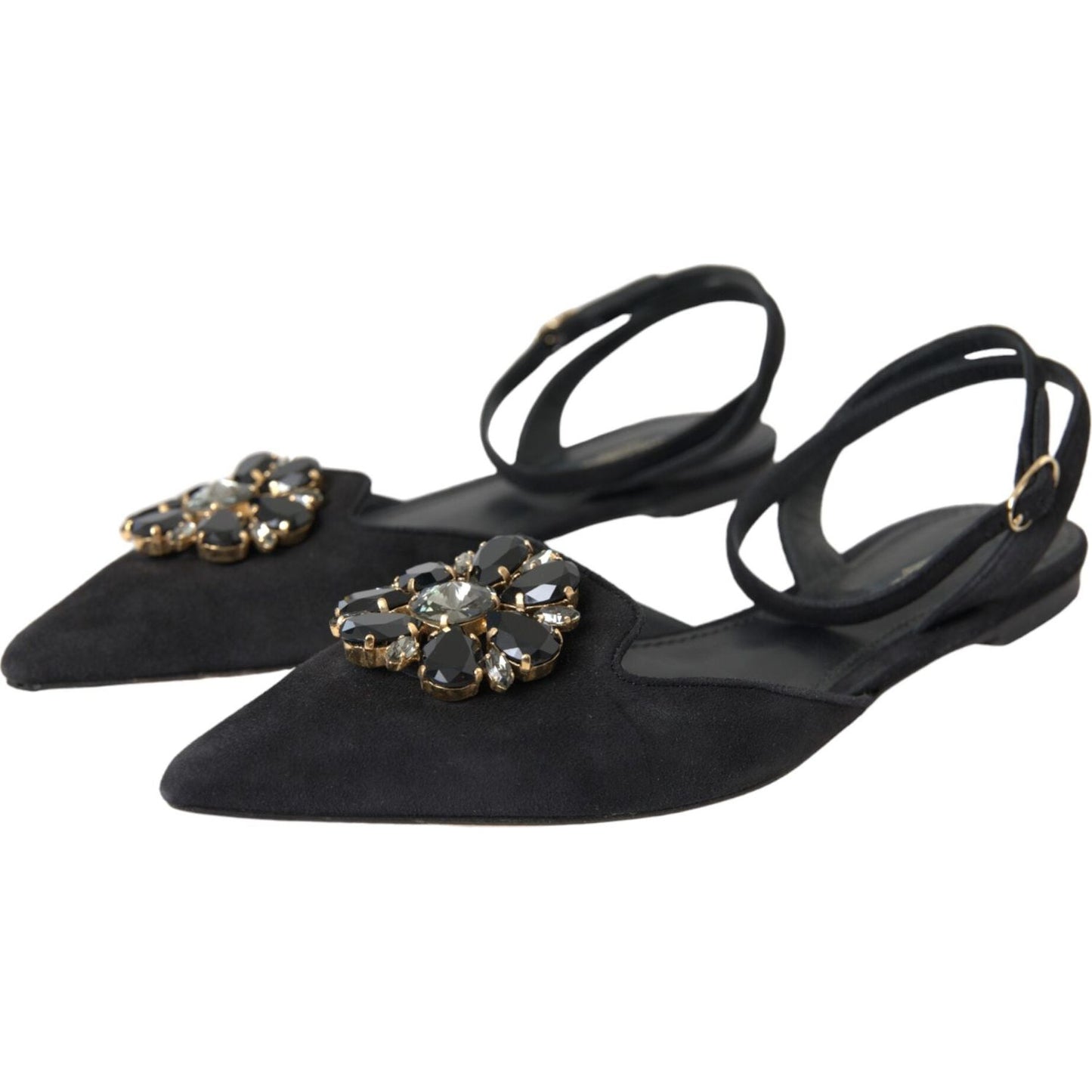 Dolce & Gabbana Black Leather Crystal Slingback Sandals Shoes Dolce & Gabbana Dark Slate Gray