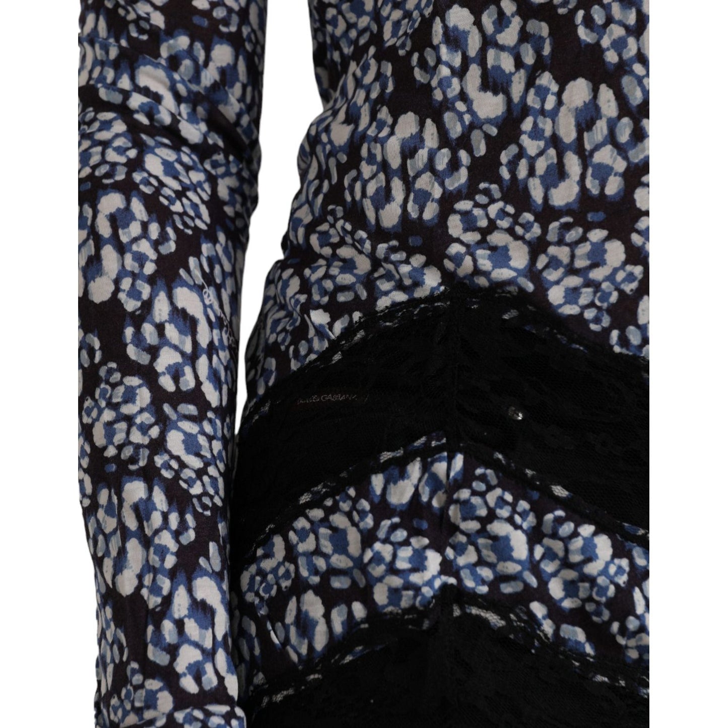Just Cavalli Blue Floral Lace Long Sleeves Top Underwear Blouse Just Cavalli Black