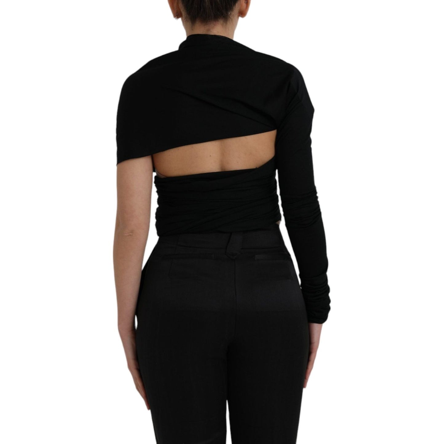Dolce & Gabbana Black Wool Cutout Asymmetric Long Sleeve Top Dolce & Gabbana Black