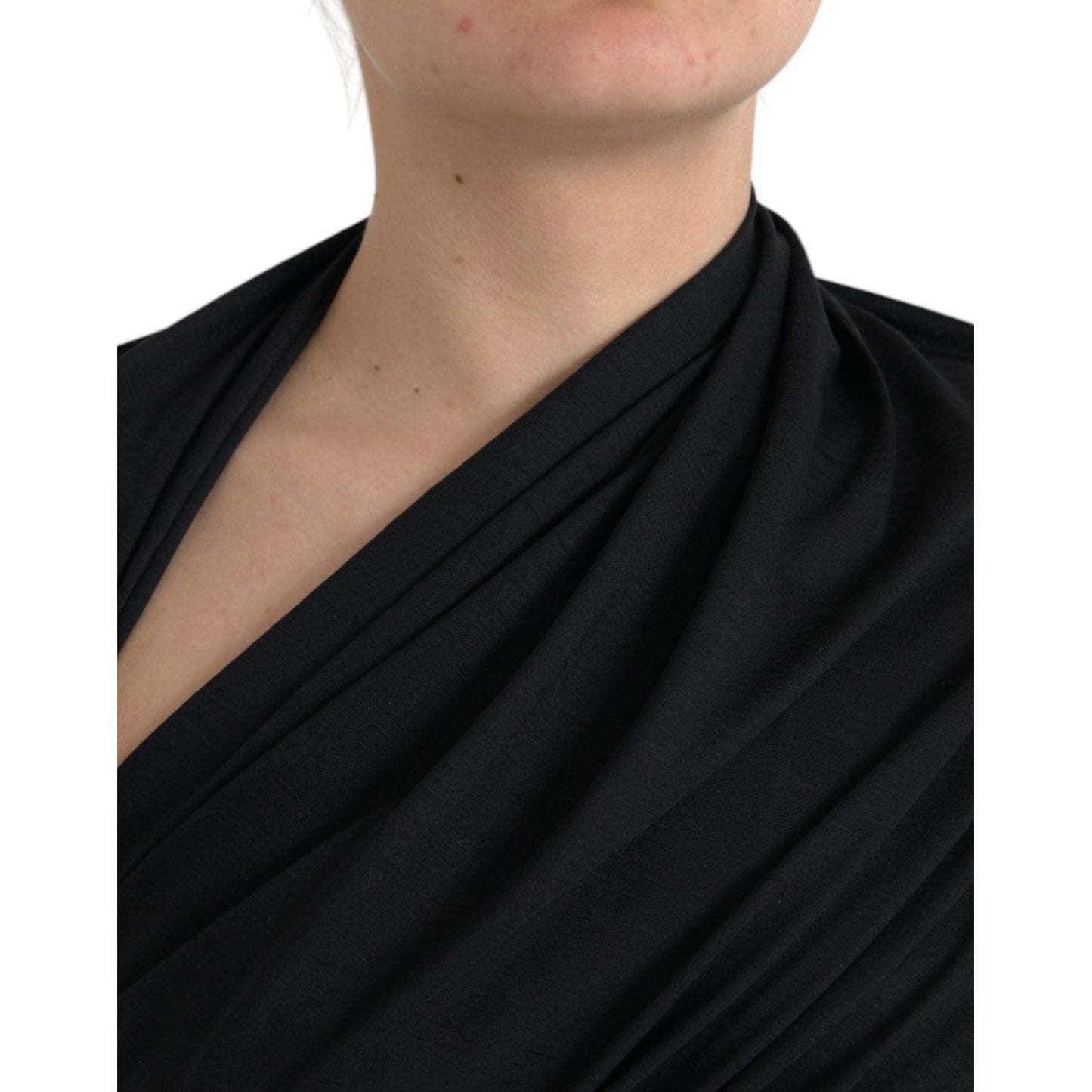 Dolce & Gabbana Black Wool Cutout Asymmetric Long Sleeve Top Dolce & Gabbana Black