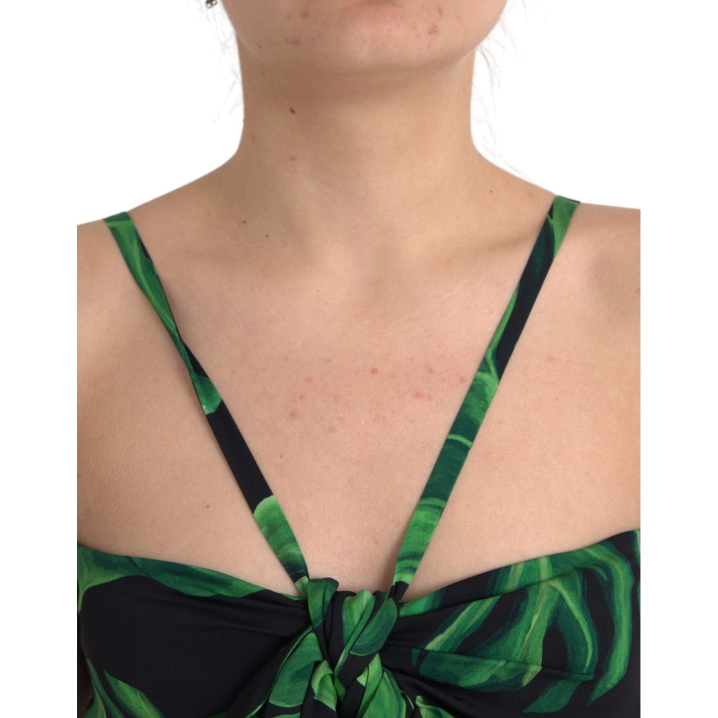 Dolce & Gabbana Black Green Leaf Silk Halter Cropped Top Dolce & Gabbana Tan