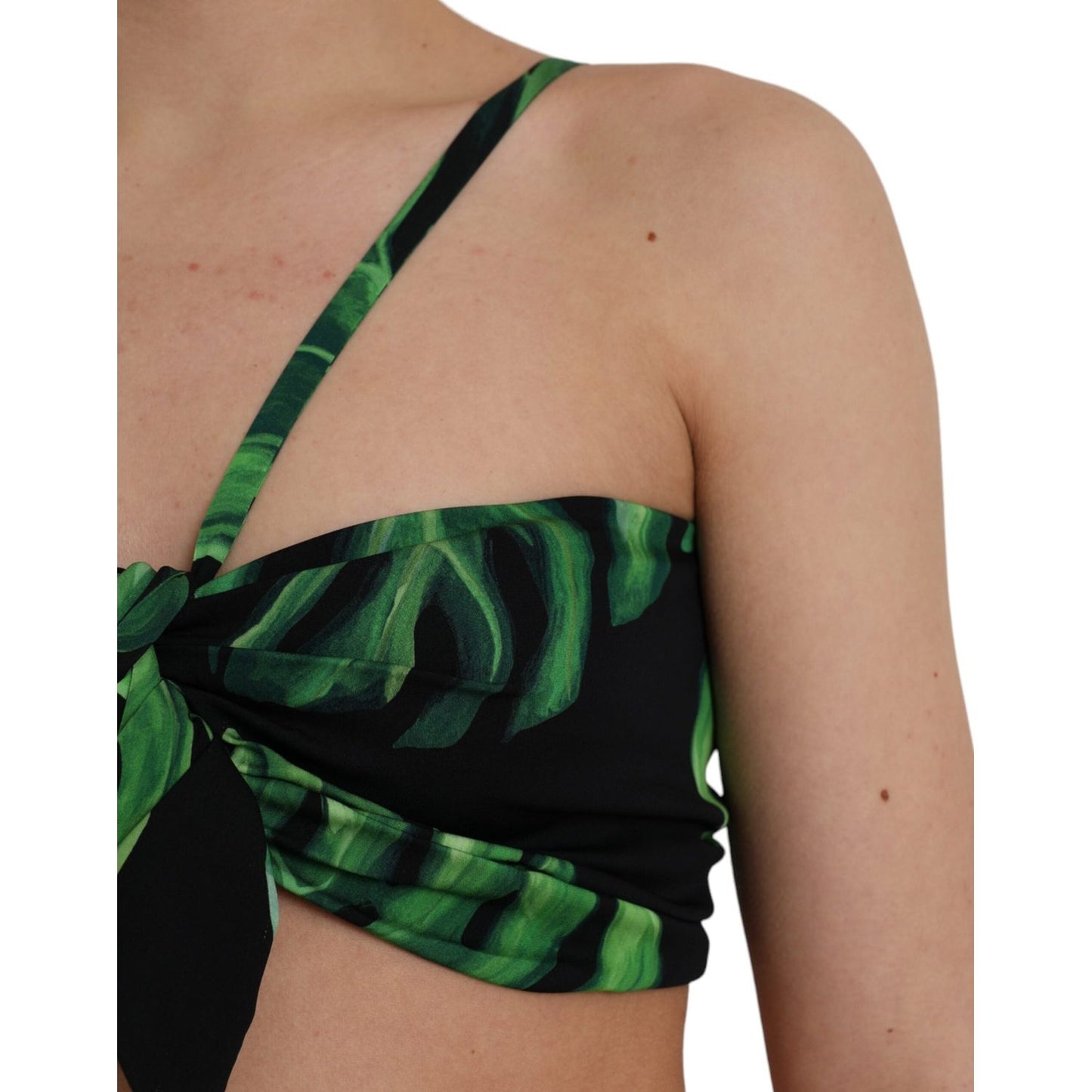 Dolce & Gabbana Black Green Leaf Silk Halter Cropped Top Dolce & Gabbana Rosy Brown
