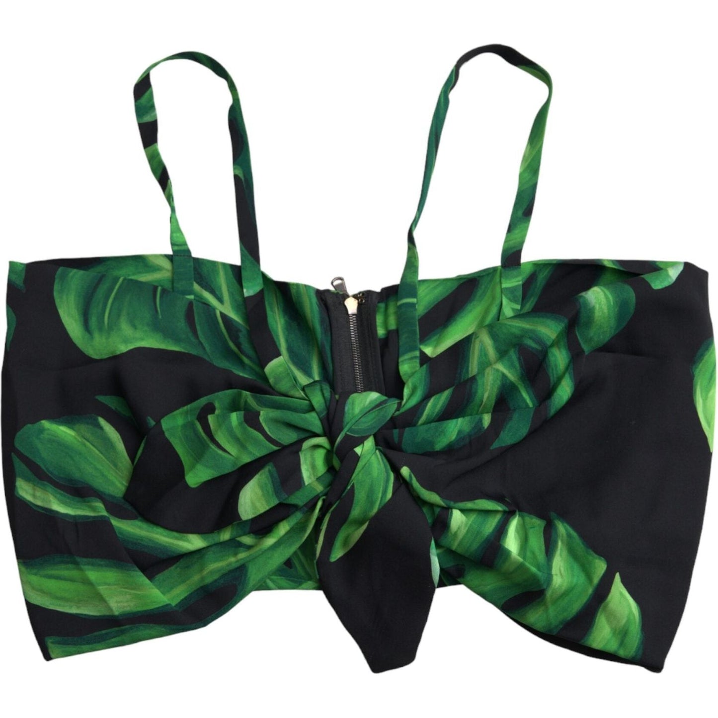 Dolce & Gabbana Black Green Leaf Silk Halter Cropped Top Dolce & Gabbana Dark Slate Gray