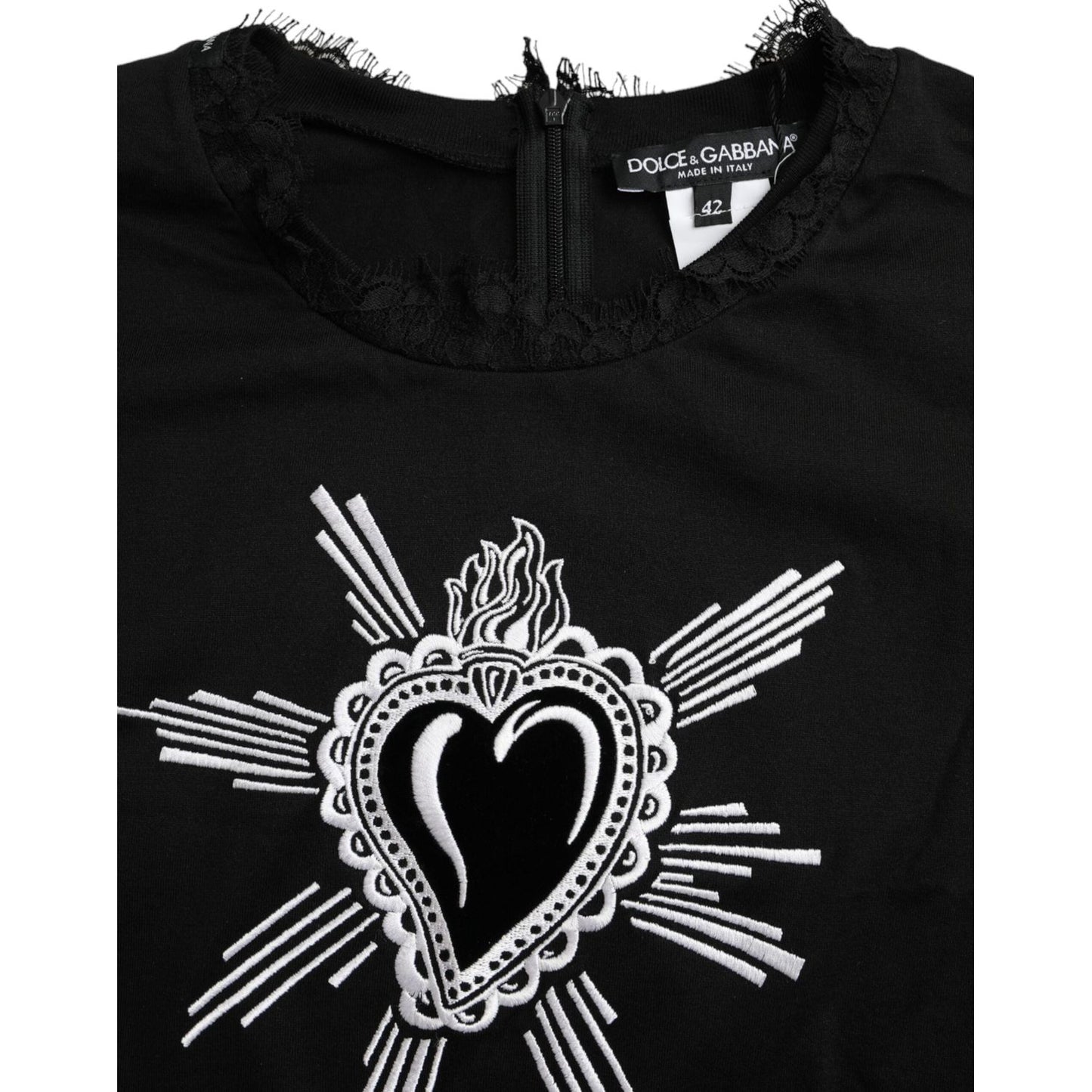 Dolce & Gabbana Black Sacred Heart Print Cotton Lace T-shirt Dolce & Gabbana Black