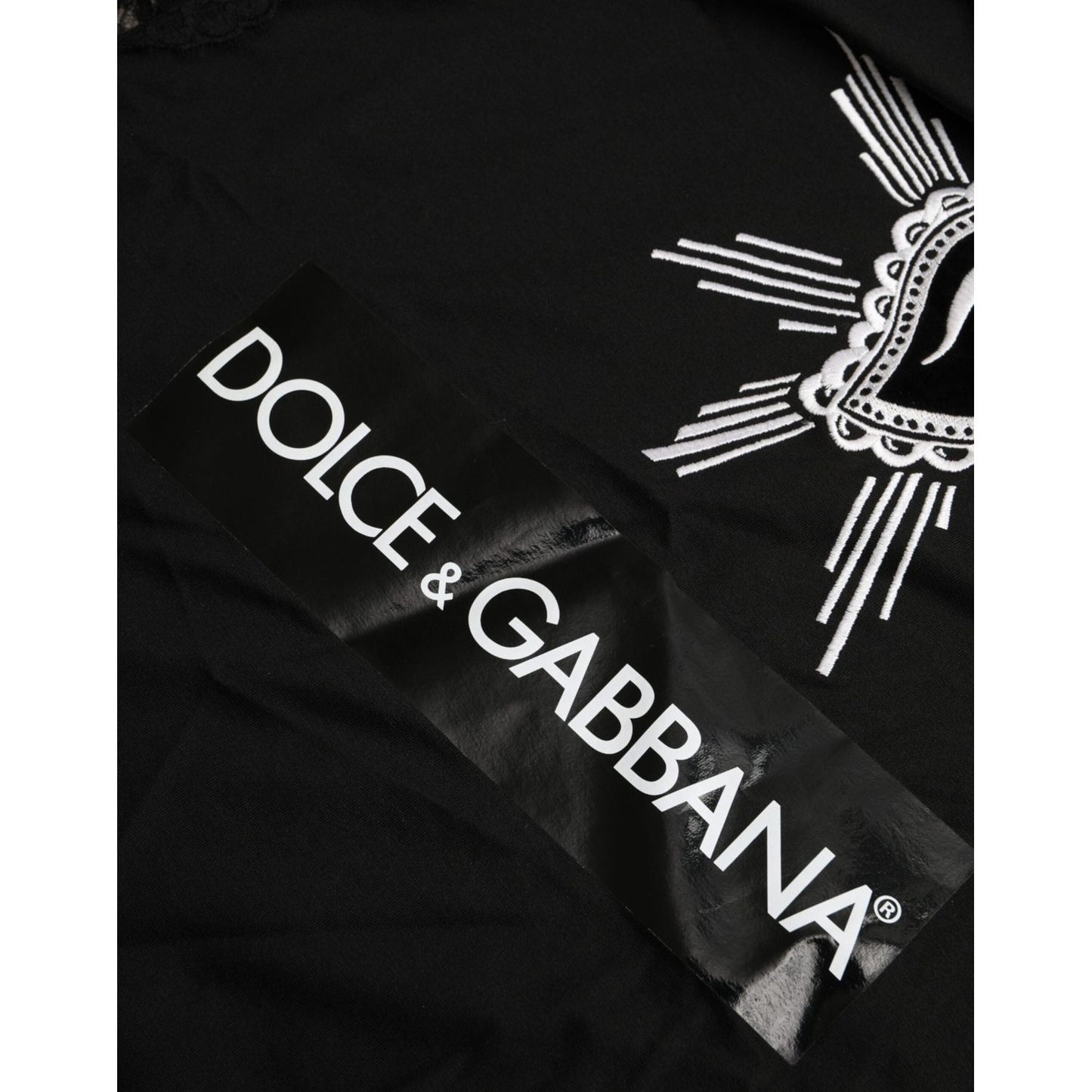 Dolce & Gabbana Black Sacred Heart Print Cotton Lace T-shirt Dolce & Gabbana Black