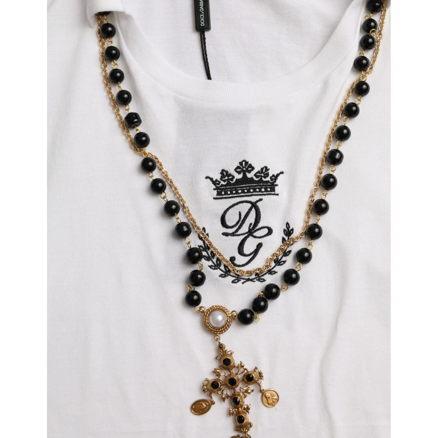 Dolce & Gabbana White Cotton Necklace Short Sleeves T-shirt Dolce & Gabbana Light Gray