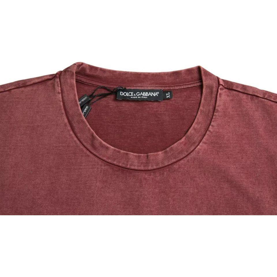 Dolce & Gabbana Maroon Print Round Neck Short Sleeves T-shirt Dolce & Gabbana Sienna