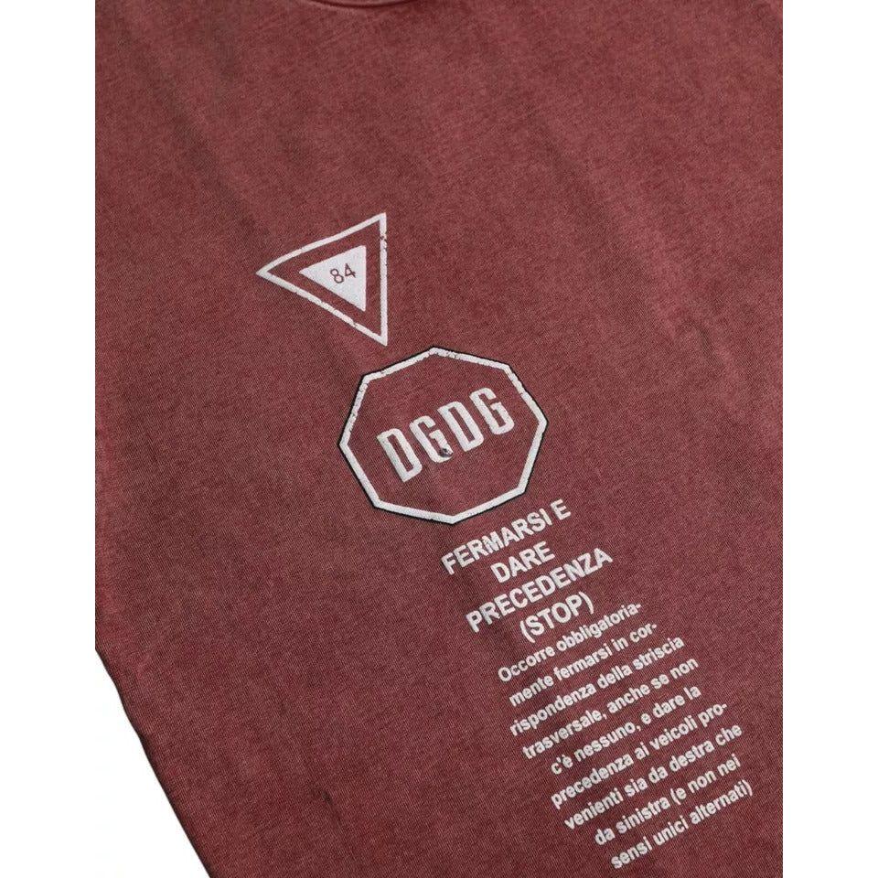 Dolce & Gabbana Maroon Print Round Neck Short Sleeves T-shirt Dolce & Gabbana Sienna