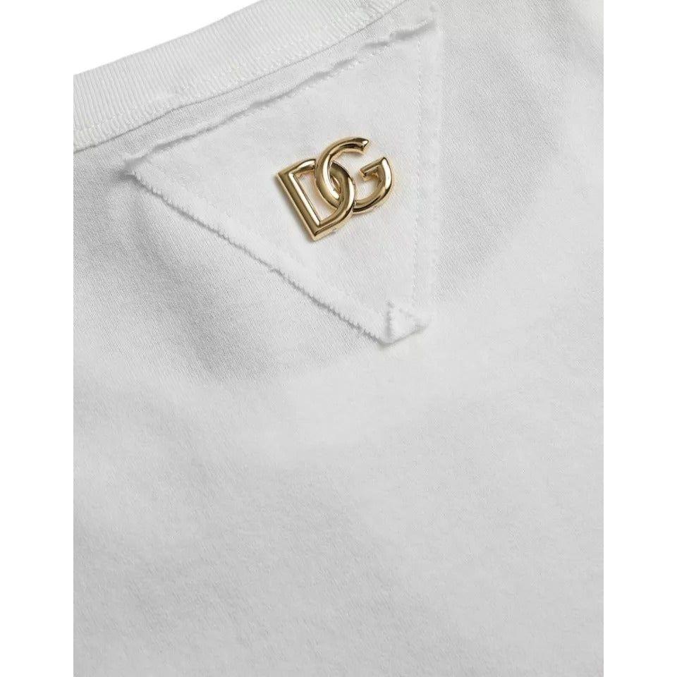 Dolce & Gabbana White Logo Floral Cotton Crew Neck T-shirt Dolce & Gabbana Light Gray