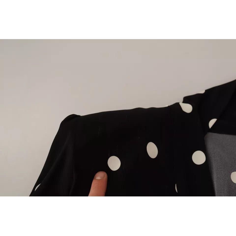 Dolce & Gabbana Black Polka Dots Silk Pussy Bow Long Sleeves Top Dolce & Gabbana Black