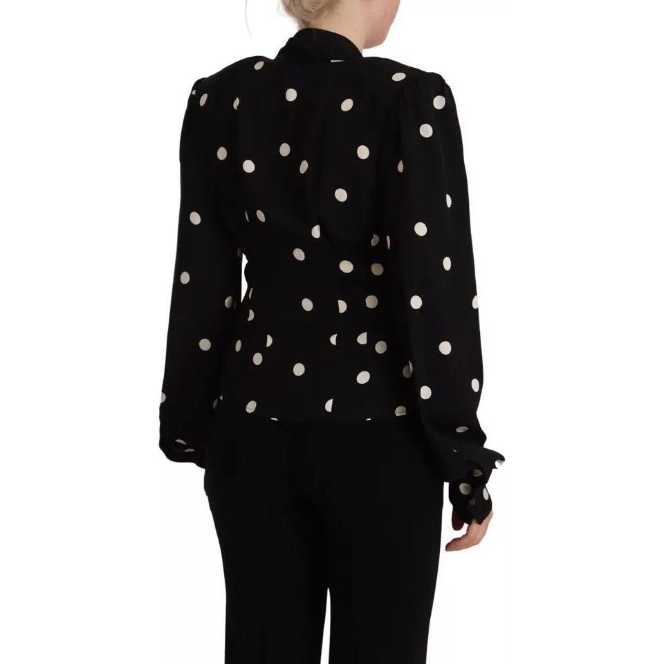 Dolce & Gabbana Black Polka Dots Silk Pussy Bow Long Sleeves Top Dolce & Gabbana Black