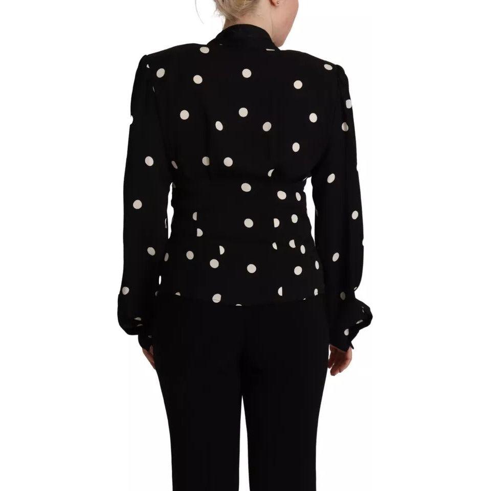 Dolce & Gabbana Black Polka Dots Silk Pussy Bow Long Sleeves Top Dolce & Gabbana Black