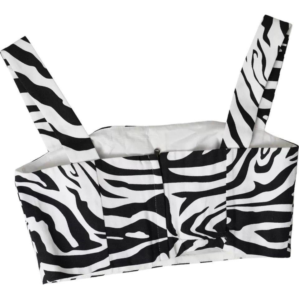 Dolce & Gabbana Black White Zebra Sleeveless Bustier Crop Top Dolce & Gabbana Light Gray