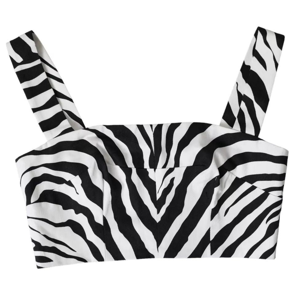 Dolce & Gabbana Black White Zebra Sleeveless Bustier Crop Top Dolce & Gabbana Light Gray