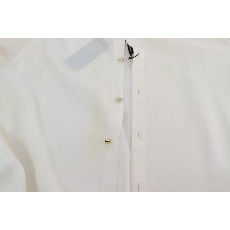 Dolce & Gabbana White Blouse Ascot Collar Shirt Silk Top Dolce & Gabbana Light Gray