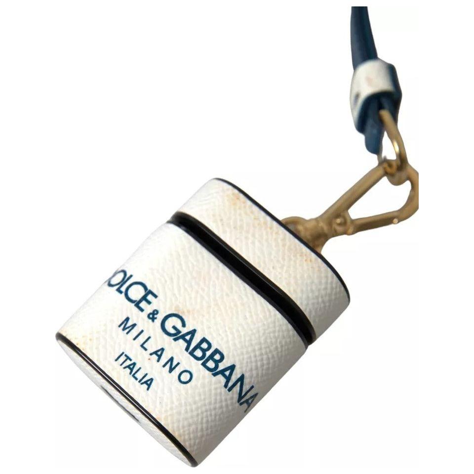 Dolce & Gabbana White Blue Calf Leather Logo Print Strap Airpods Case Dolce & Gabbana Dark Slate Gray