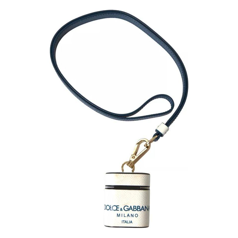 Dolce & Gabbana White Blue Calf Leather Logo Print Strap Airpods Case Dolce & Gabbana Dark Slate Gray