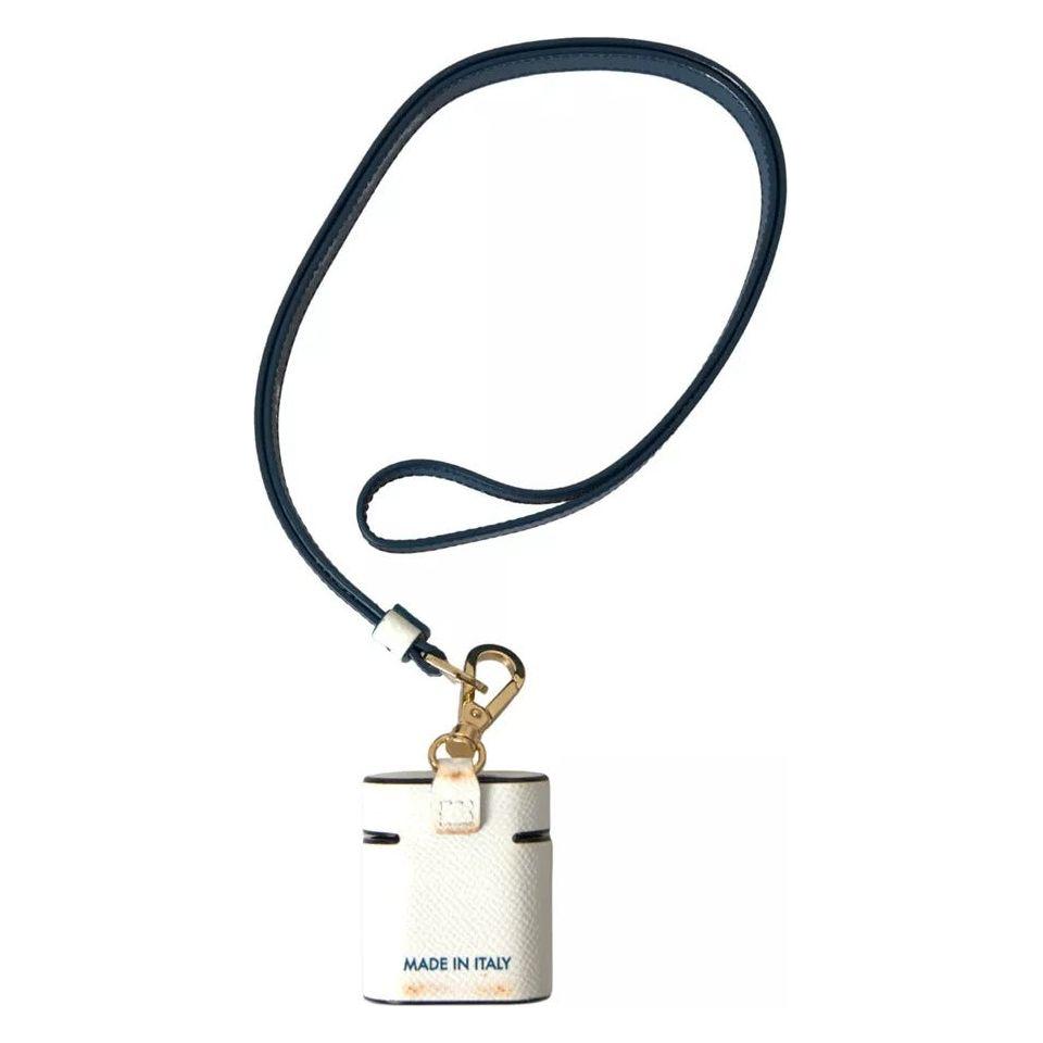 Dolce & Gabbana White Blue Calf Leather Logo Print Strap Airpods Case Dolce & Gabbana Light Gray