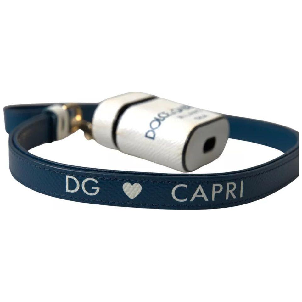 Dolce & Gabbana White Blue Calf Leather Logo Print Strap Airpods Case Dolce & Gabbana Light Gray