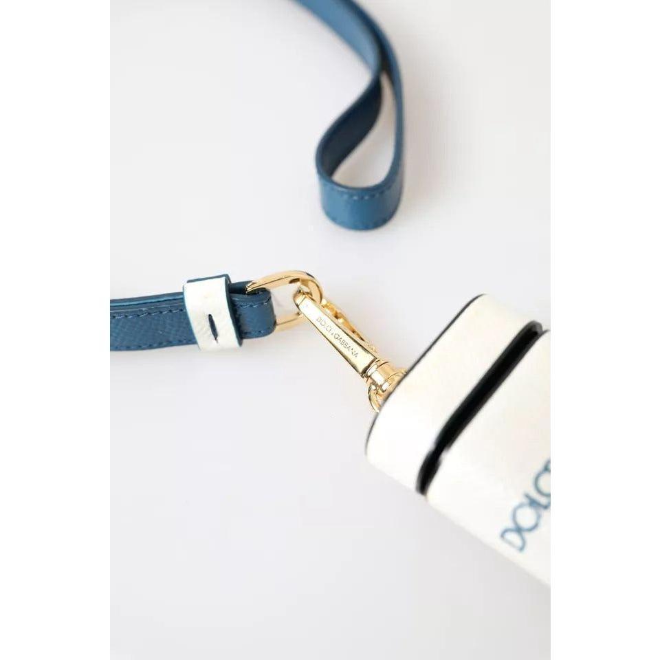 Dolce & Gabbana White Blue Calf Leather Logo Print Strap Airpods Case Dolce & Gabbana White Smoke