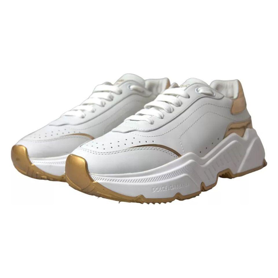 Dolce & Gabbana White Gold Leather Men Sneakers DAYMASTER Shoes Dolce & Gabbana Gray