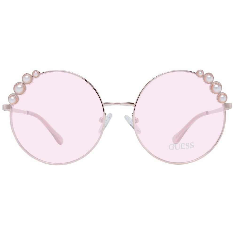 Guess rose gold women's round sunglasses with rose lenses, metal frame, full-rim style, 100% UVA & UVB protection.