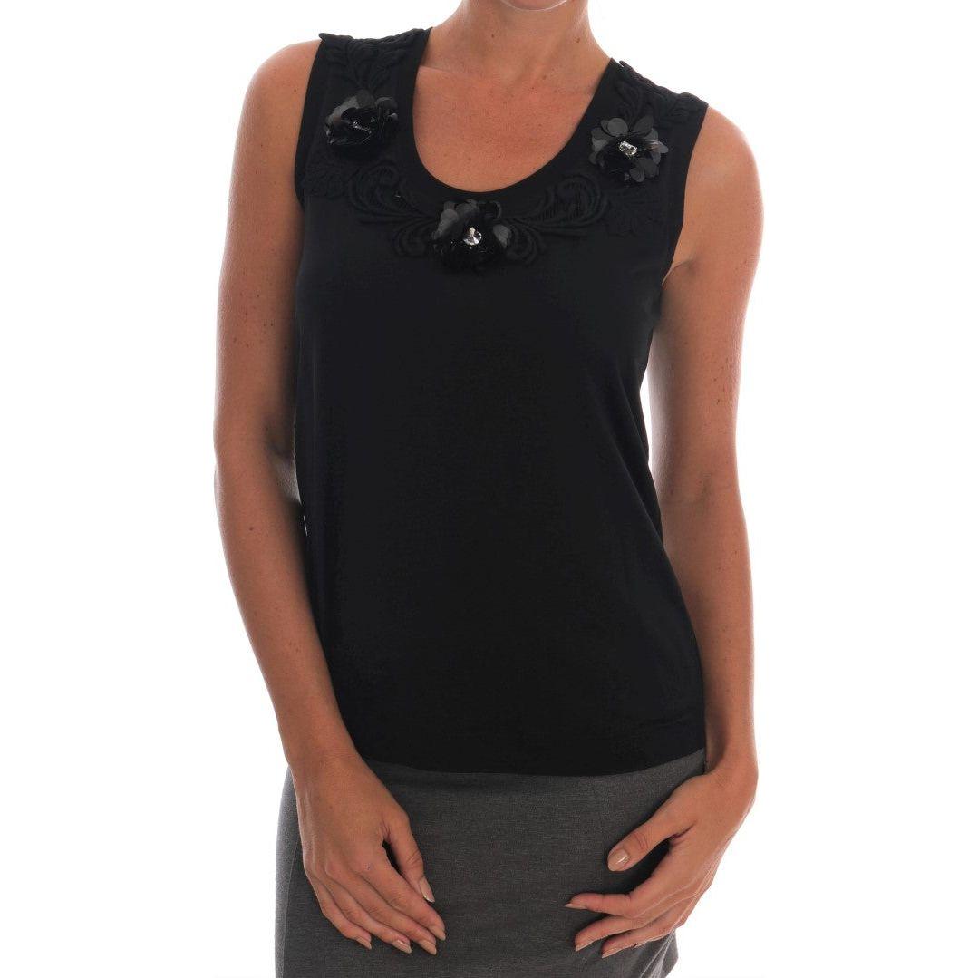 Dolce & Gabbana Black Floral Sequined Cami Blouse Dolce & Gabbana Rosy Brown