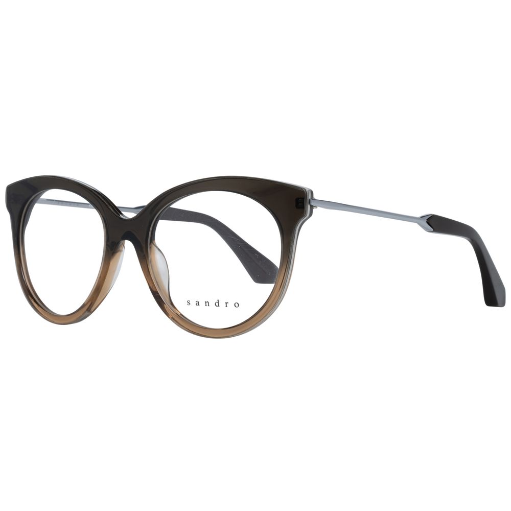 Sandro Brown Women Glasses Frame, full-rim butterfly style, metal & plastic, 48-17-135 size, brown with demo lenses, includes branded case.