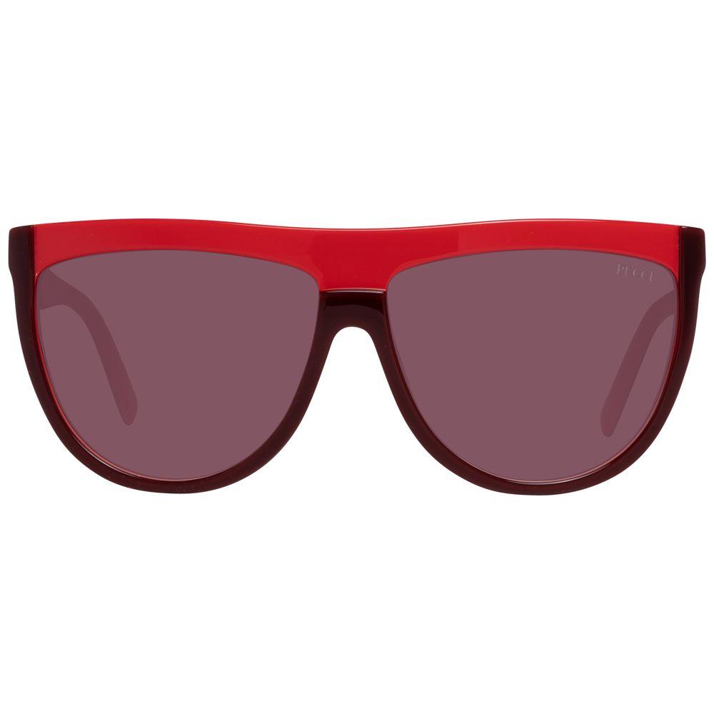 Emilio Pucci burgundy women's sunglasses with oval frame and gradient brown lenses, 100% UVA UVB protection, full-rim plastic design.