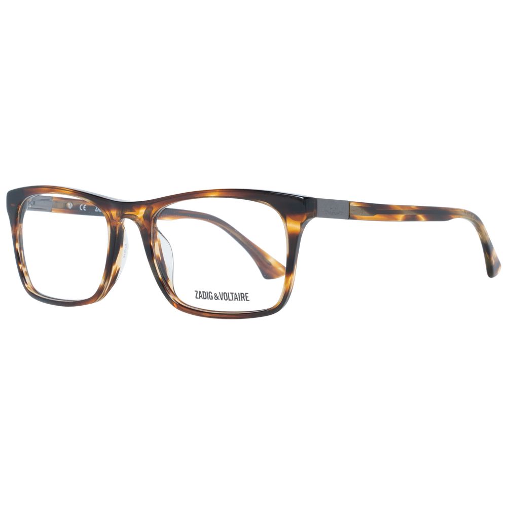 Zadig & Voltaire Brown Men Glasses Frame in full-rim, rectangle style with demo lenses, plastic material, size 52-18-140.