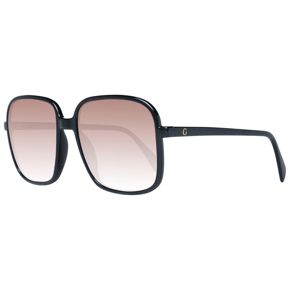 Guess black women's square sunglasses with brown gradient lenses, full-rim black plastic frame, offering 100% UVA & UVB protection.