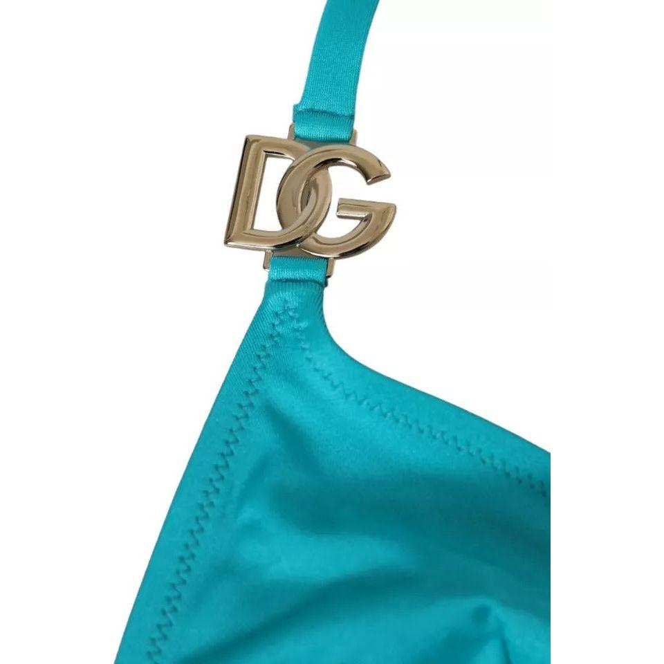 Dolce & Gabbana Blue Green Halter DG Logo Swimwear Beachwear Bikini Top Dolce & Gabbana Dark Cyan