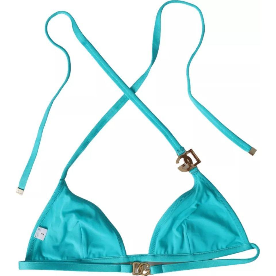Dolce & Gabbana Blue Green Halter DG Logo Swimwear Beachwear Bikini Top Dolce & Gabbana Light Sea Green