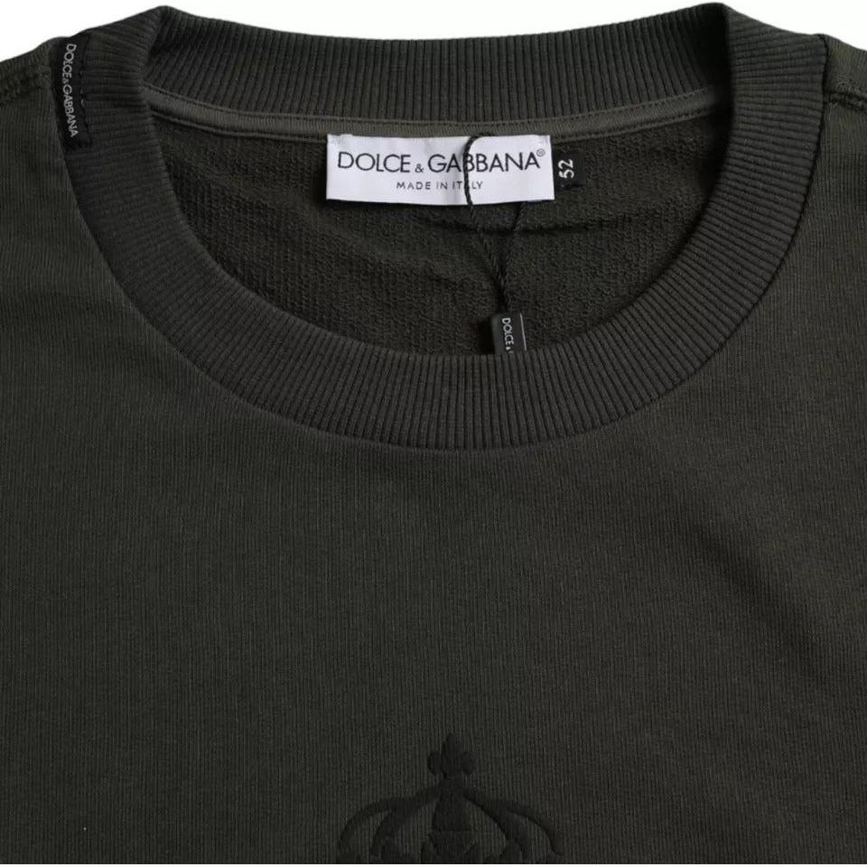 Dolce & Gabbana Green Logo Cotton Crew Neck Pullover Sweater Dolce & Gabbana Dark Slate Gray