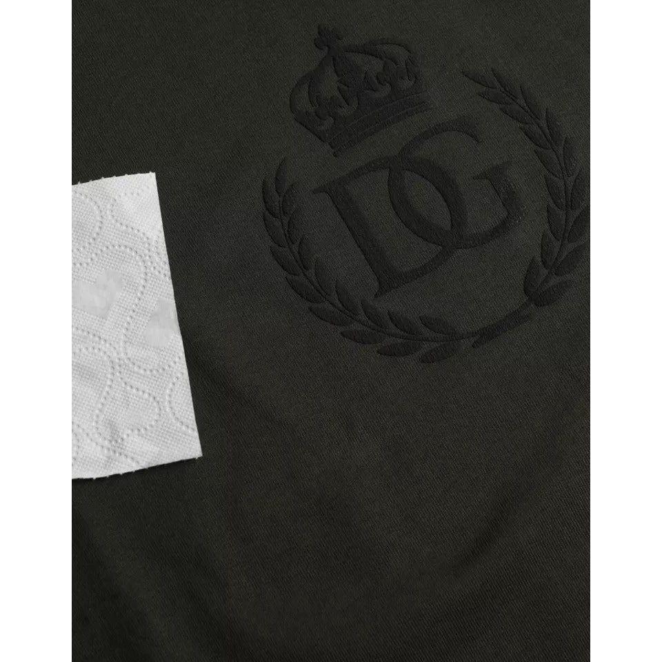 Dolce & Gabbana Green Logo Cotton Crew Neck Pullover Sweater Dolce & Gabbana Black