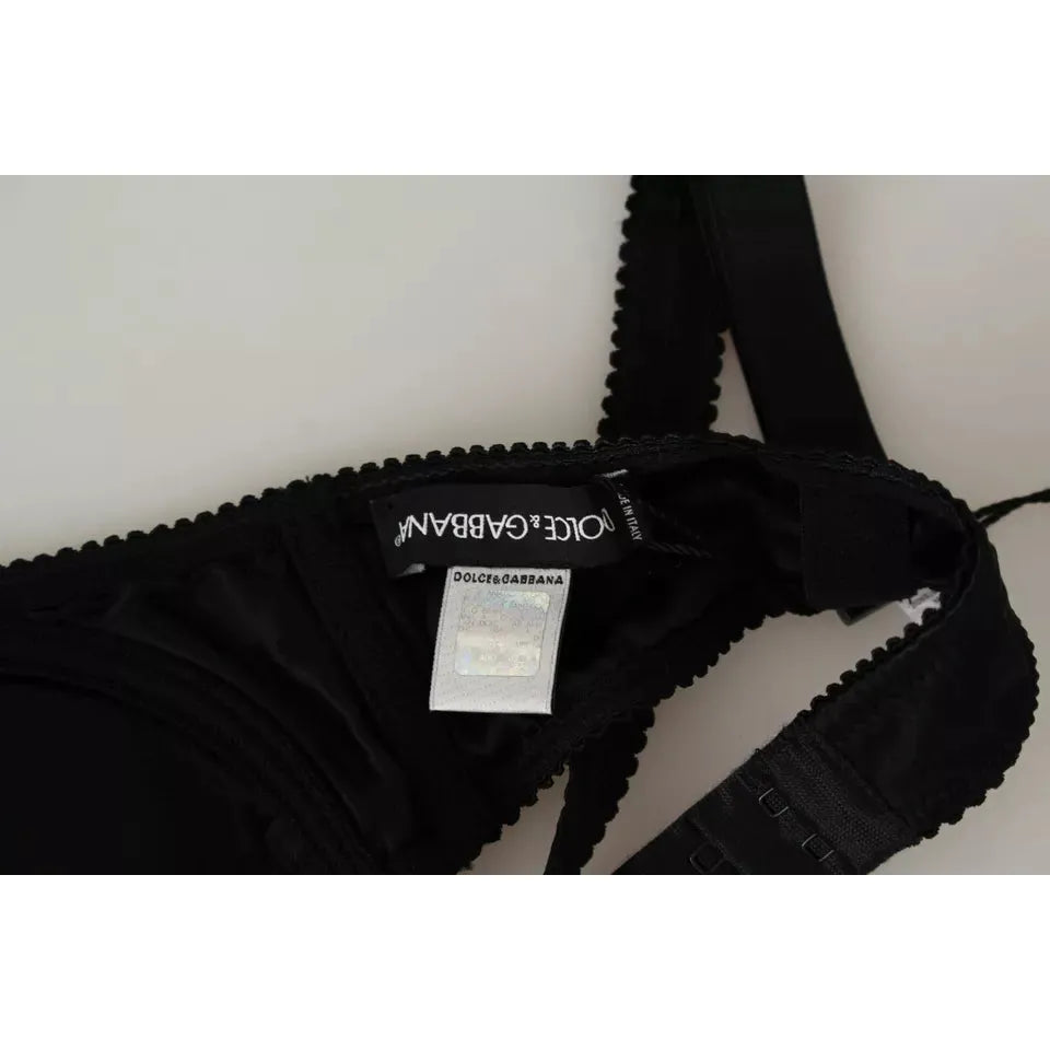 Dolce & Gabbana Black Silk Lace Balconcino Bra Underwear Dolce & Gabbana Gray