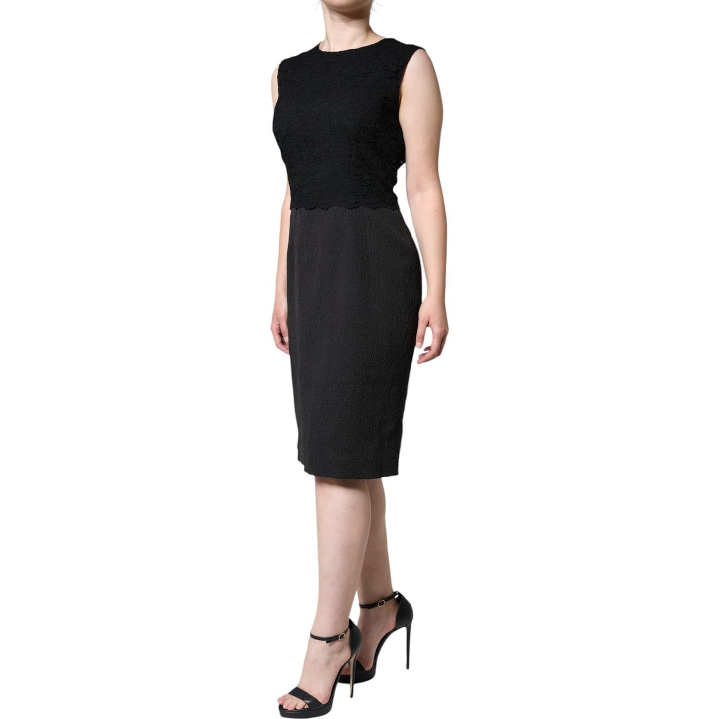 Dolce & Gabbana Black Cotton Sheath Knee Length Dress Dolce & Gabbana Gray