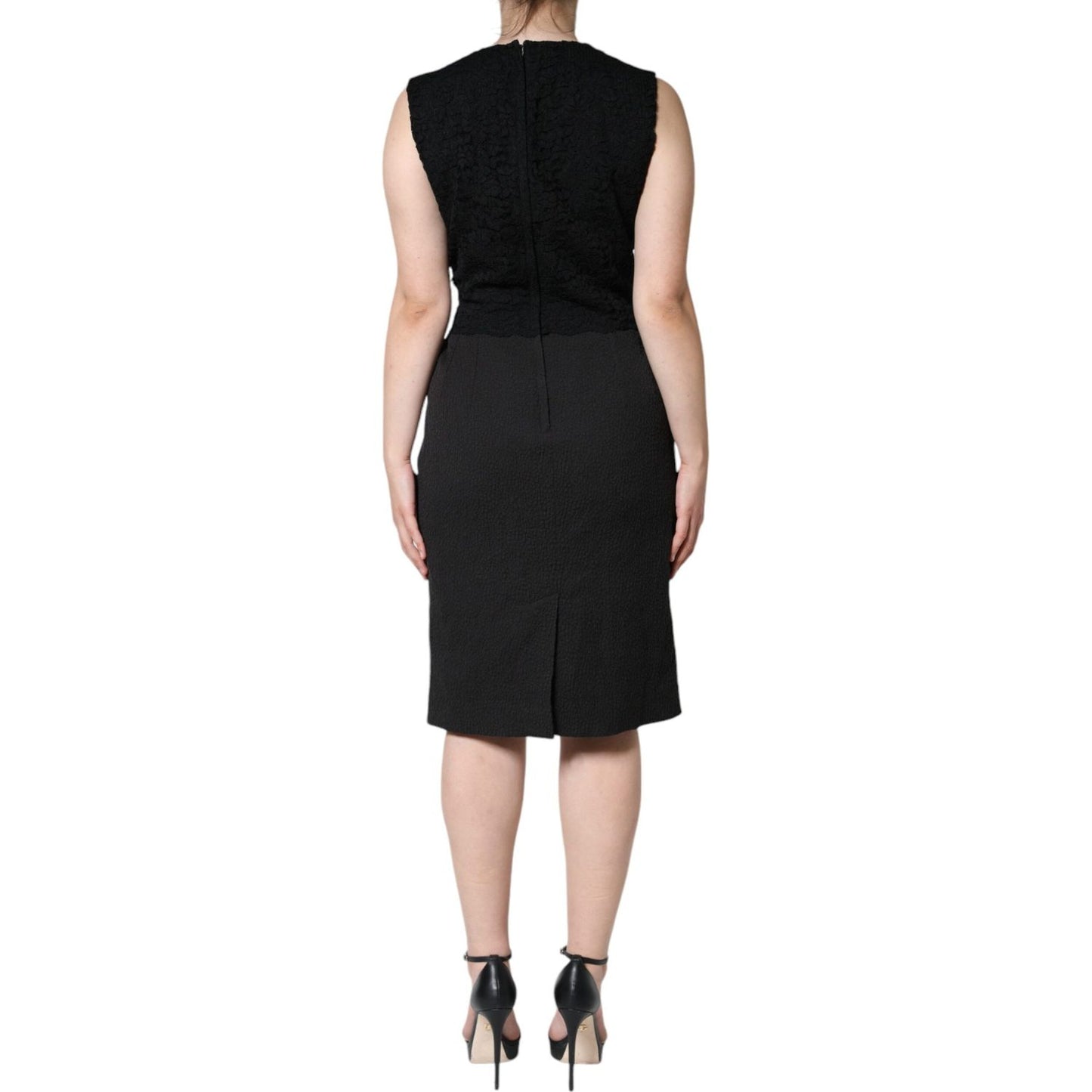 Dolce & Gabbana Black Cotton Sheath Knee Length Dress Dolce & Gabbana Black