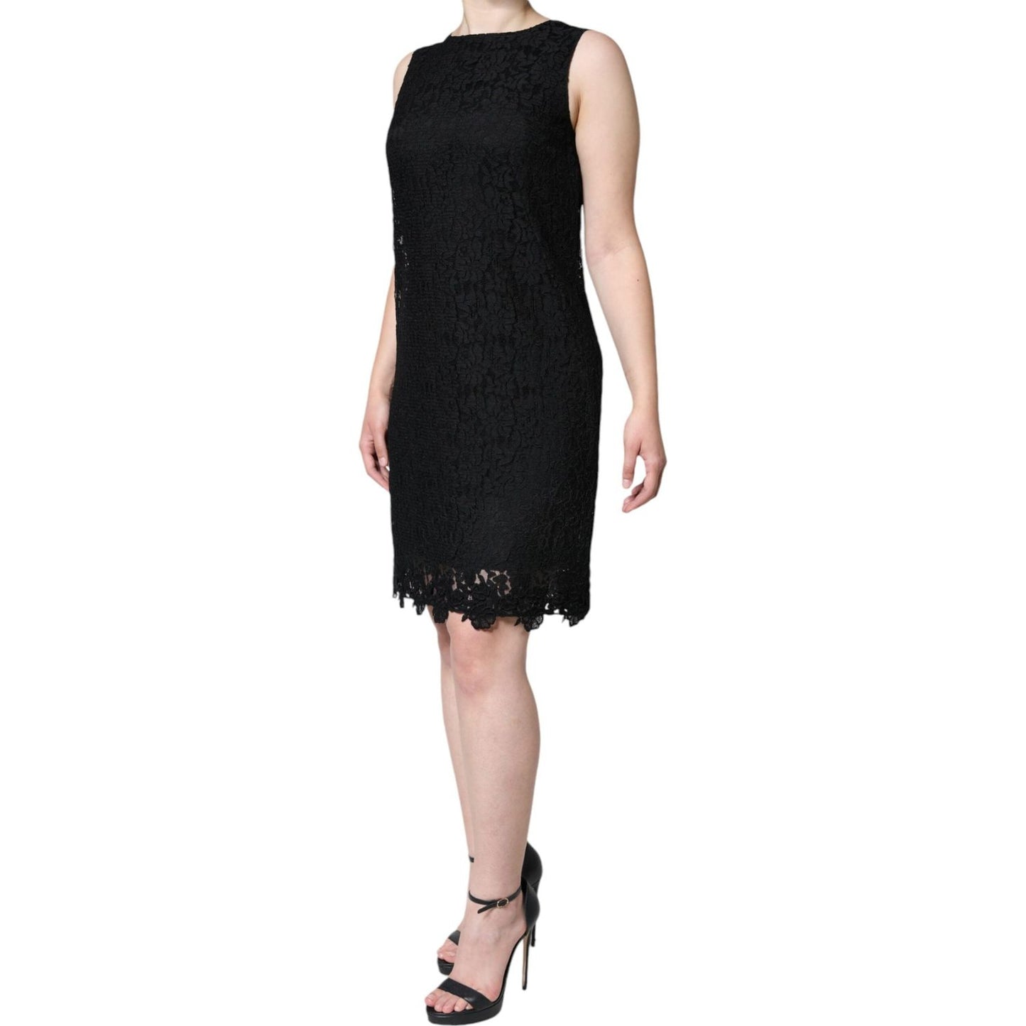 Dolce & Gabbana Black Floral Lace Sheath Sleeveless Mini Dress Dolce & Gabbana Black